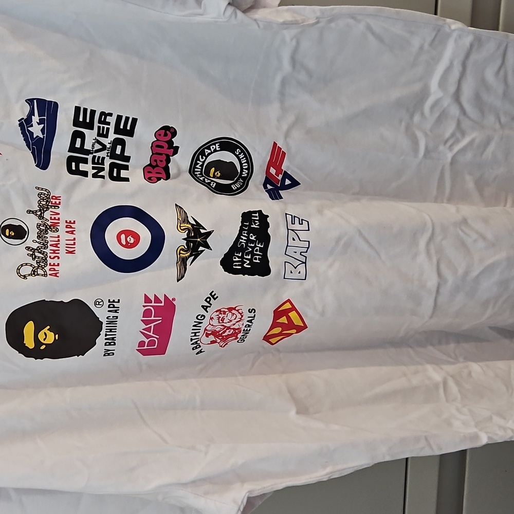 Bape White Short Sleeve Tee with Graphic Logos